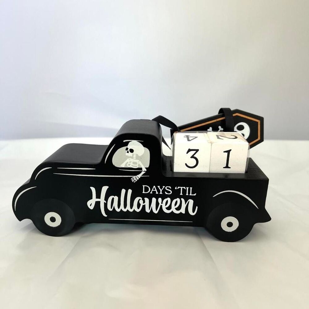 Spooky skeleton wooden Halloween countdown truck